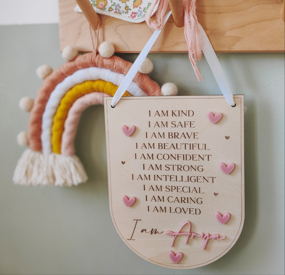 Personalised positive affirmation hanging banner with hearts