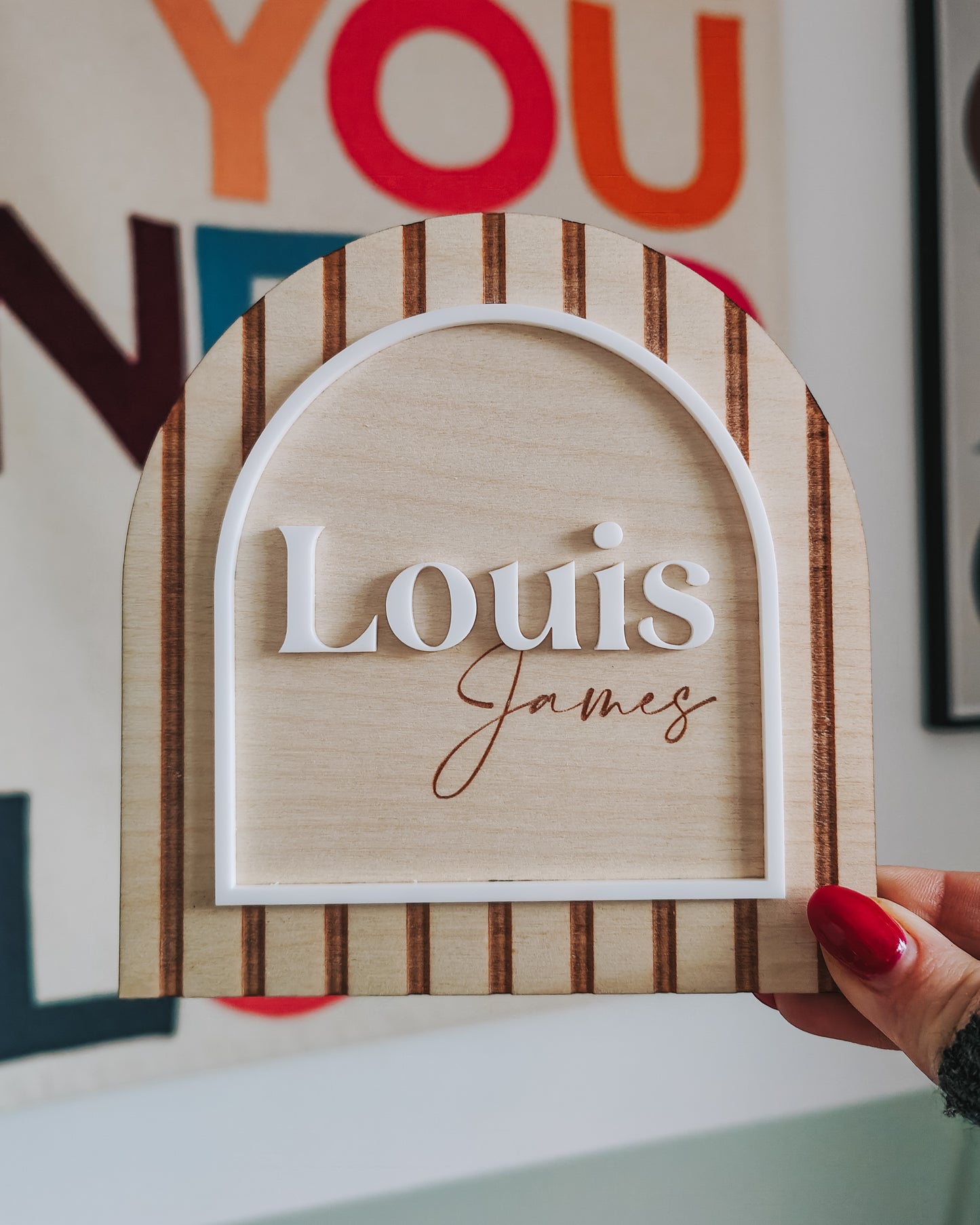 Personalised striped arch plaque