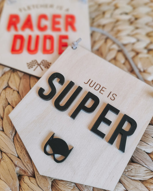Personalised superhero mini hanging banner