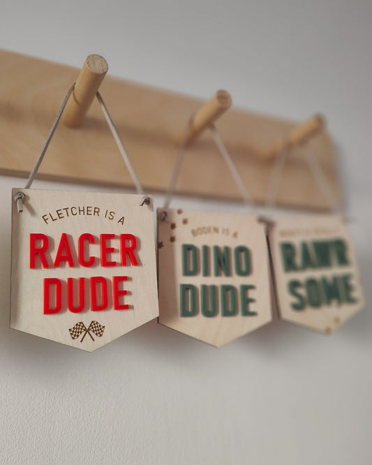 Personalised racer dude mini hanging banner