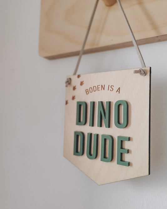 Personalised dino dude mini hanging banner