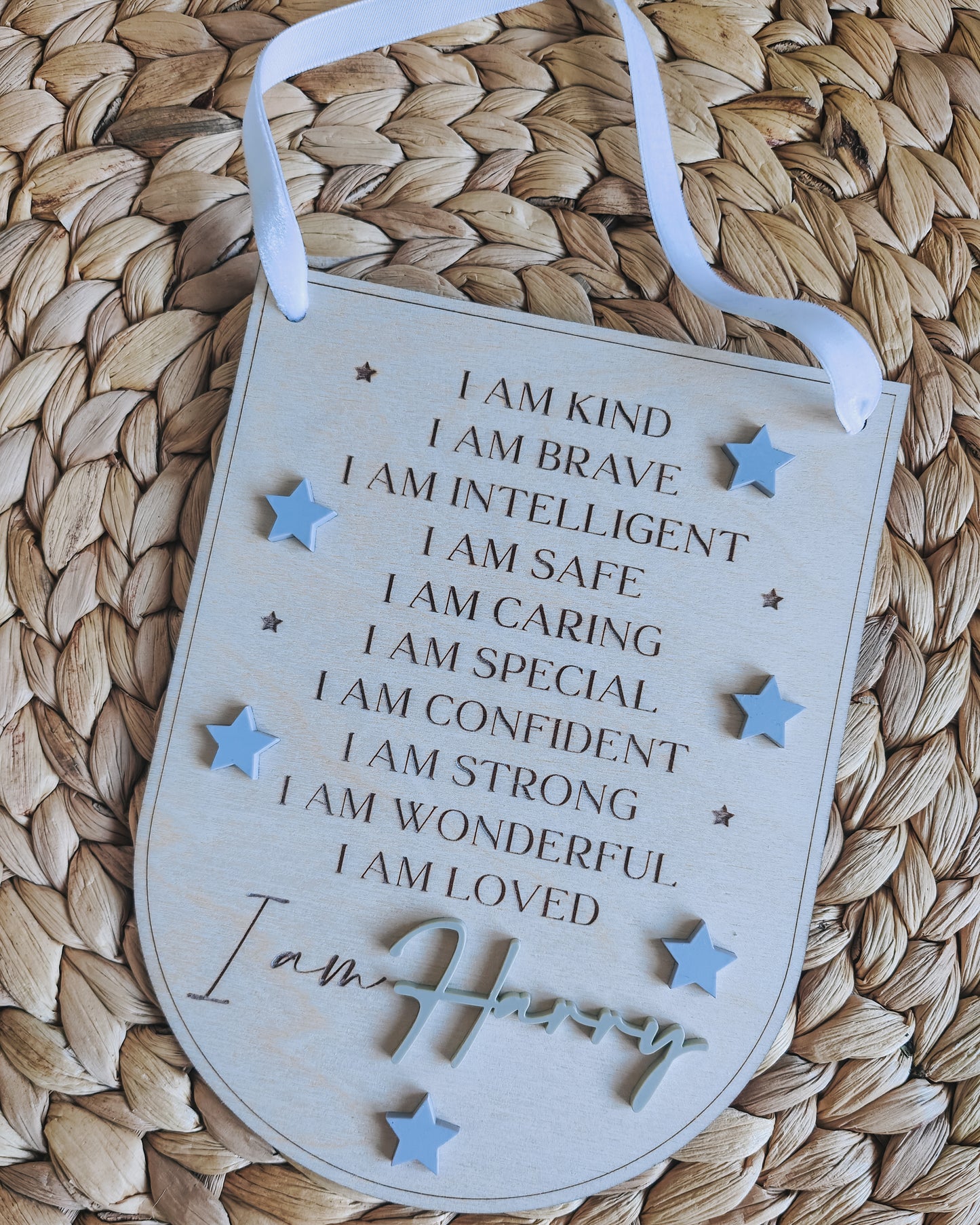 Personalised positive affirmation hanging banner with stars