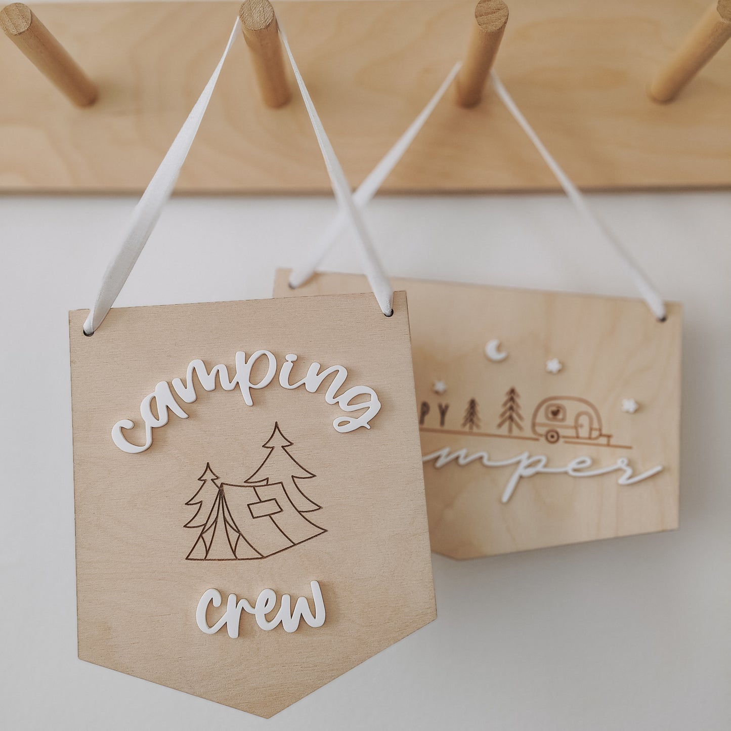 Camping Crew wooden & acrylic hanging flag