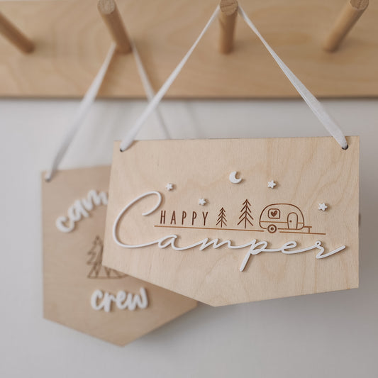 Happy Camper wooden & acrylic hanging flag