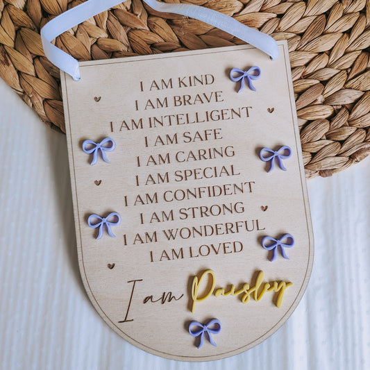 Personalised positive affirmation hanging banner with bows