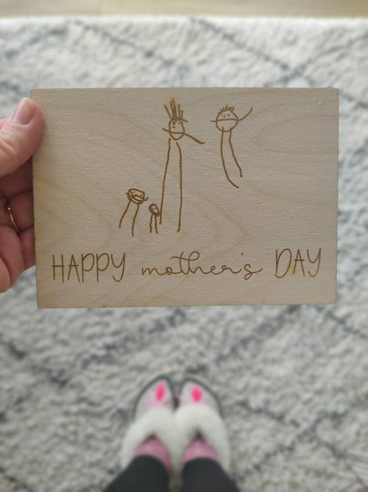 Children's drawing wooden postcard