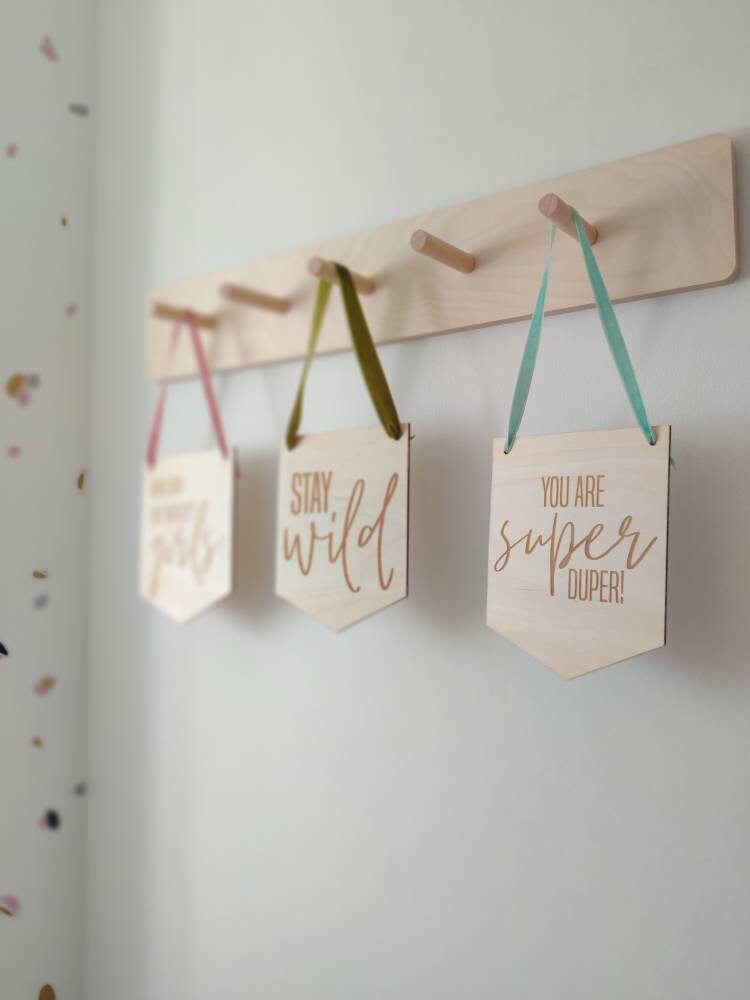 Stay wild wooden hanging pennant flag