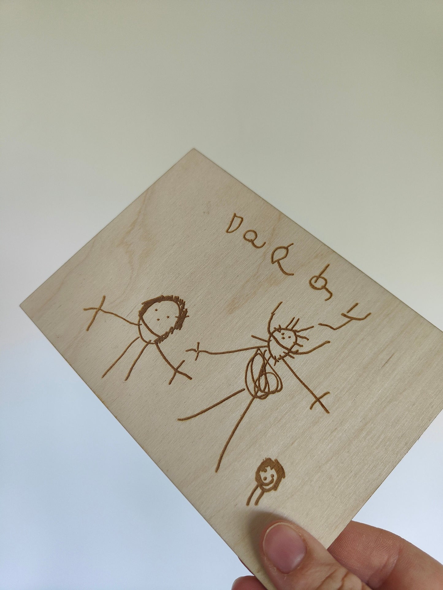 Children's drawing wooden postcard