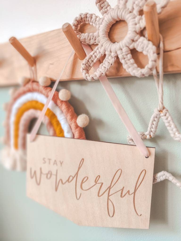 Stay wonderful hanging wooden pennant flag