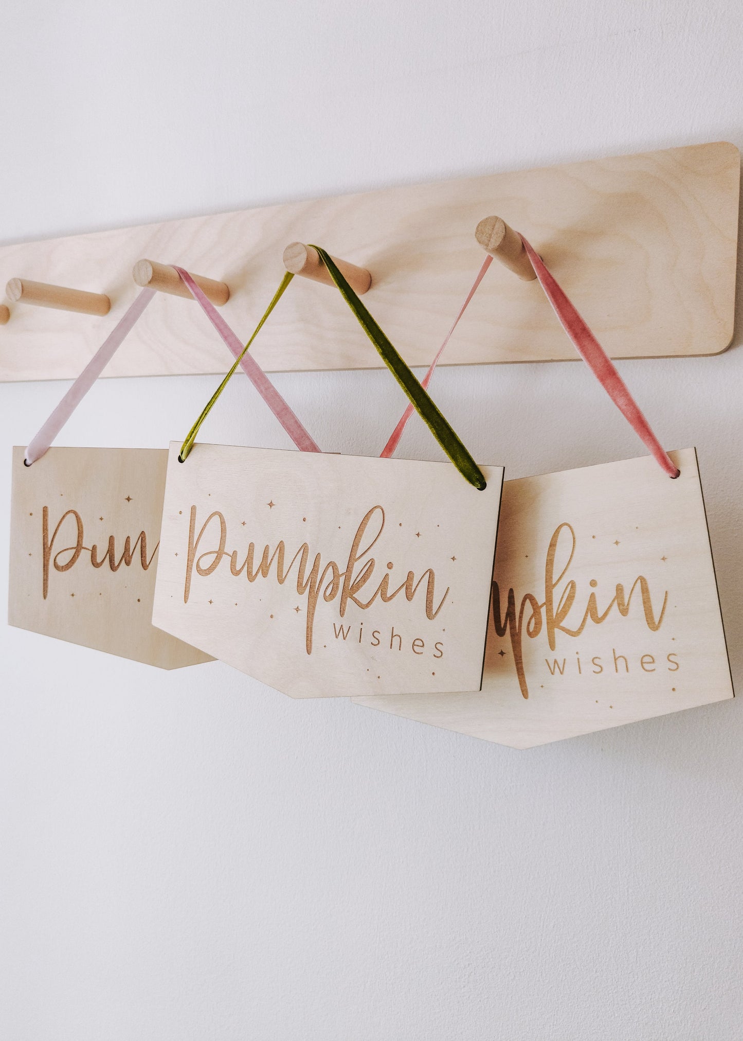 Pumpkin Wishes wooden hanging pennant flag