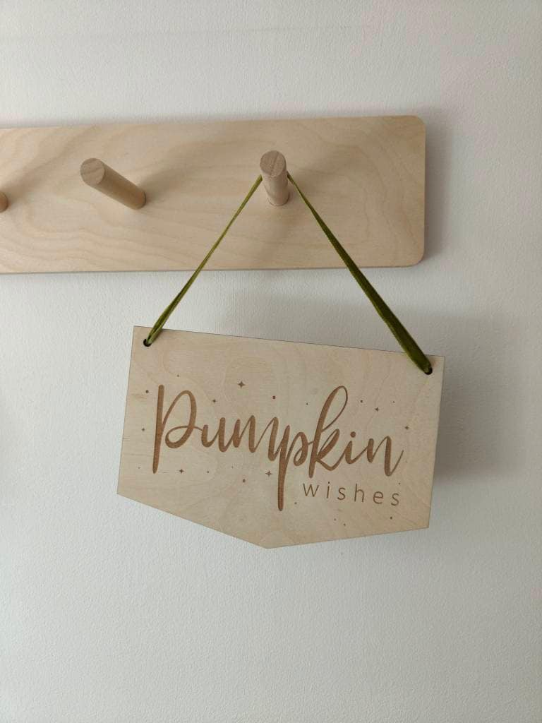Pumpkin Wishes wooden hanging pennant flag