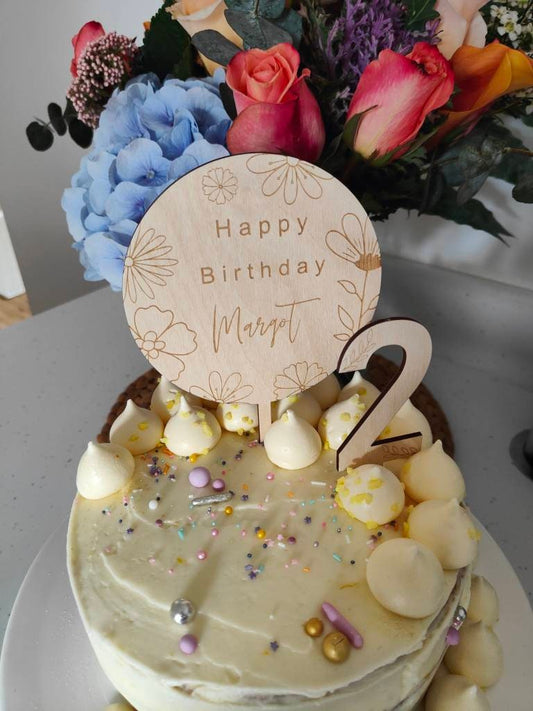 Personalised floral birthday cake topper
