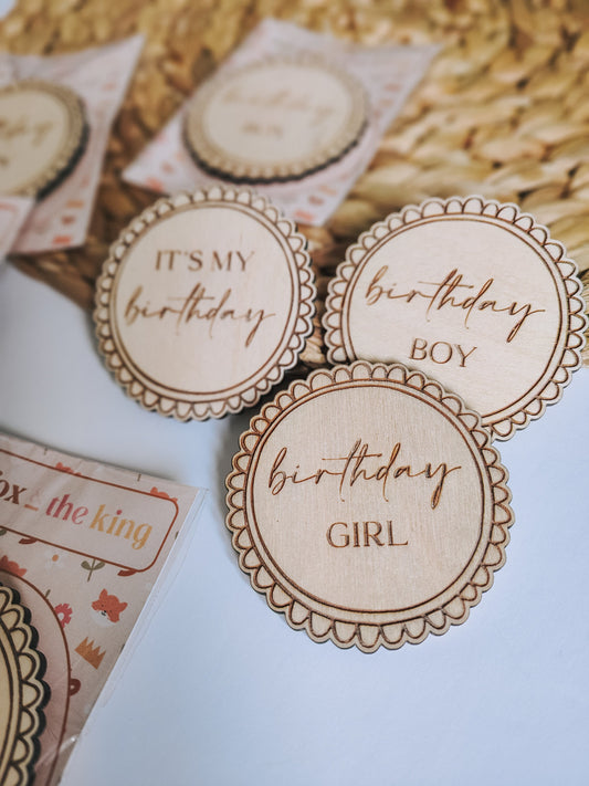 Wooden birthday badge