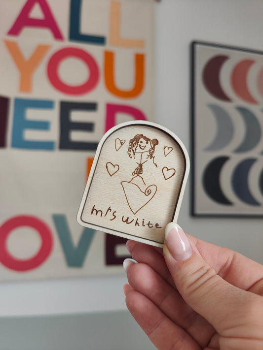 Children's drawing engraved fridge magnet