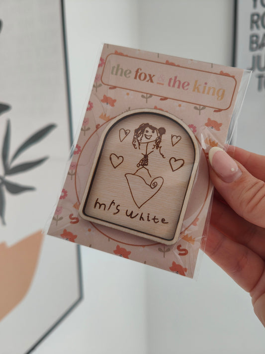 Children's drawing engraved fridge magnet