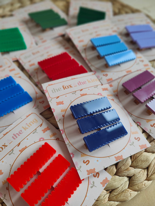 School colour acrylic scallop edge hair slides