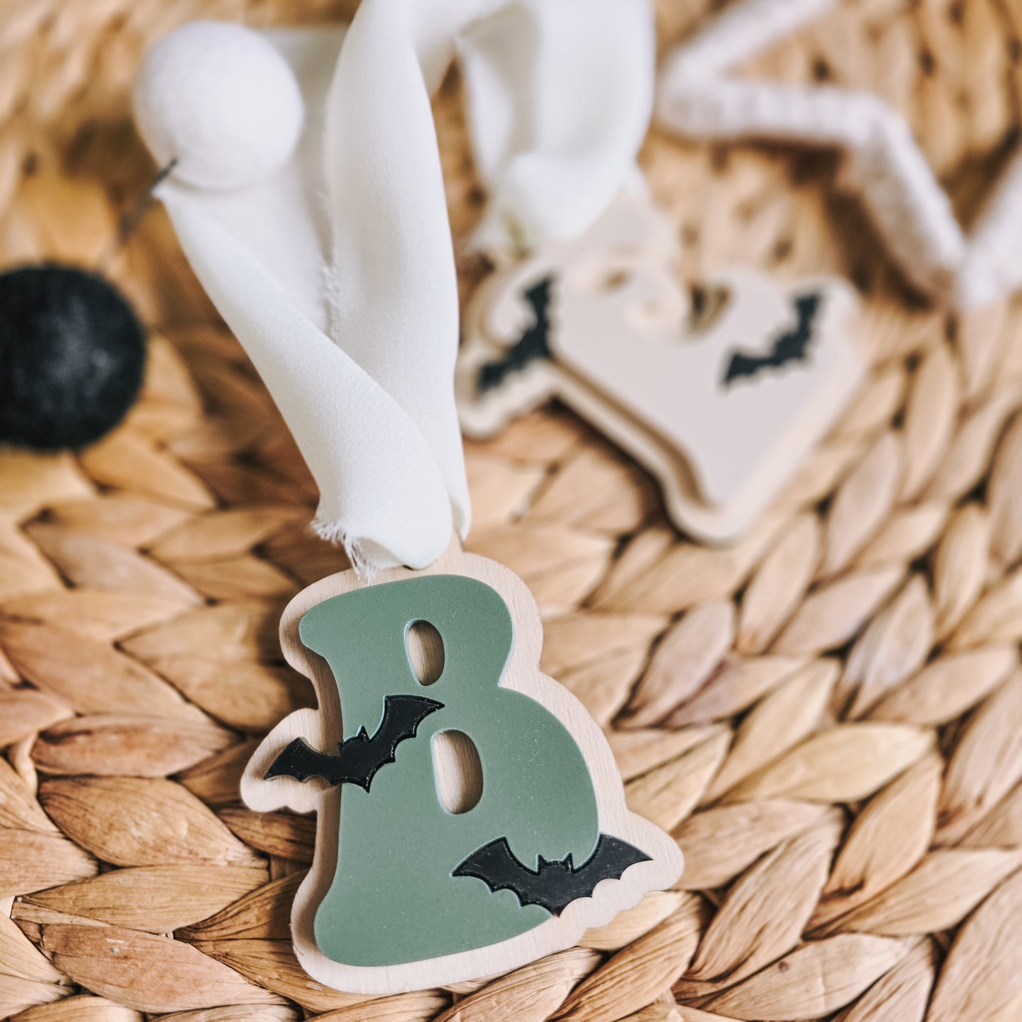Halloween bat initial tag