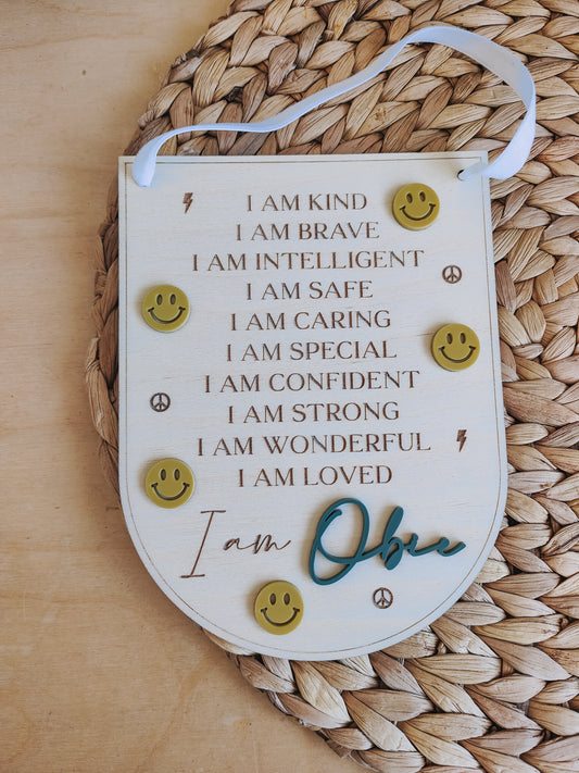 Personalised positive affirmation hanging banner with smiley faces