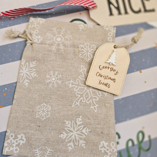 Christmas treat bag with personalised tag