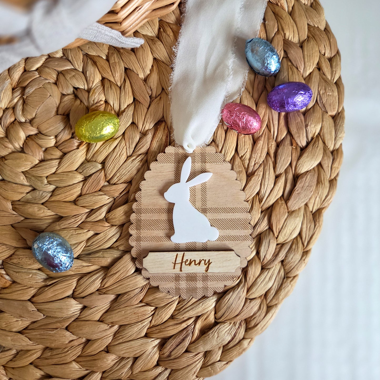 Tartan bunny egg tag