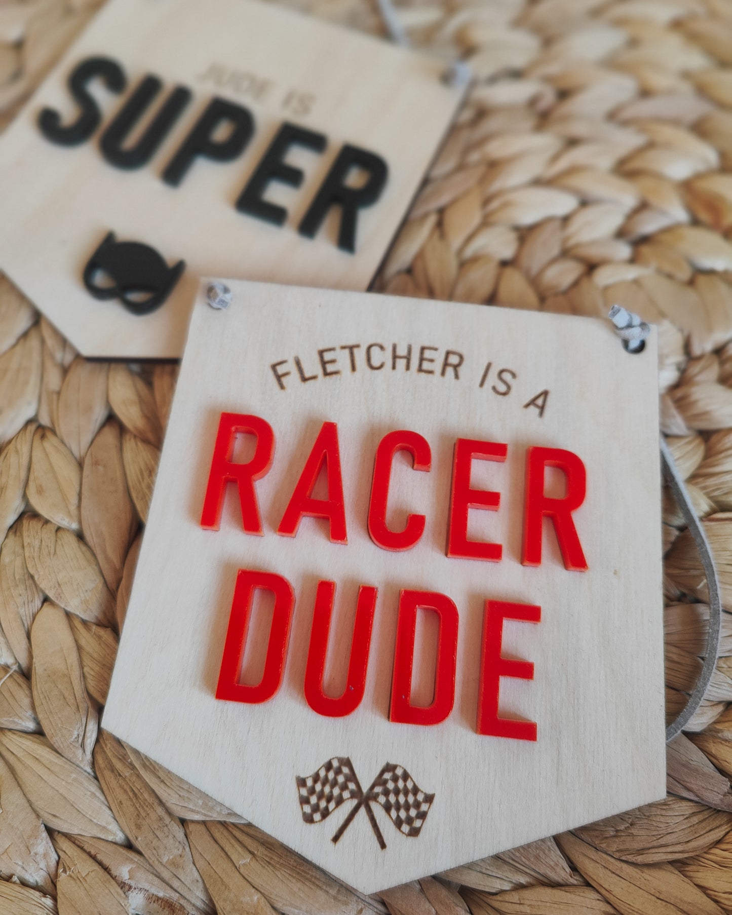 Personalised racer dude mini hanging banner