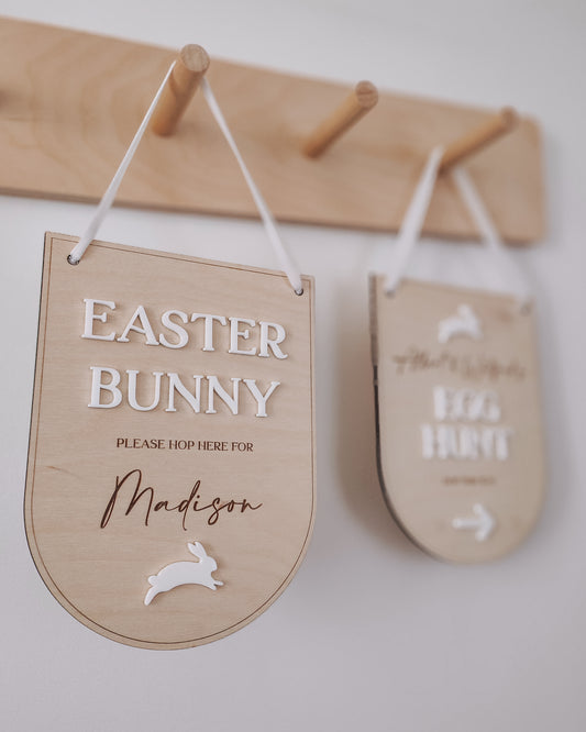 Personalised Easter Bunny stop here hanging banner