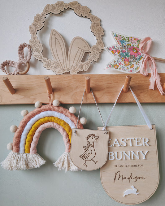 Personalised Easter Bunny stop here hanging banner