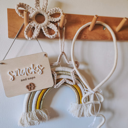 Snacks and naps mini hanging banner