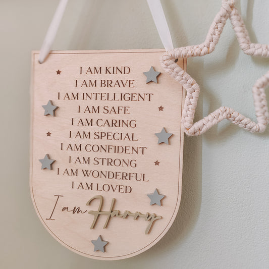 Personalised positive affirmation hanging banner with stars