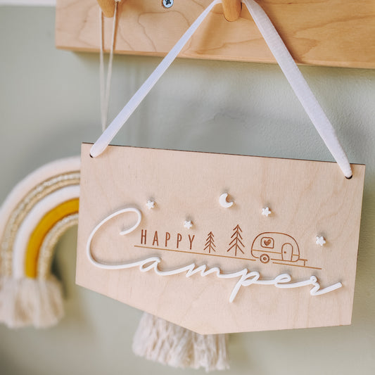 Happy Camper wooden & acrylic hanging flag