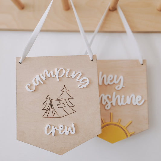 Camping Crew wooden & acrylic hanging flag