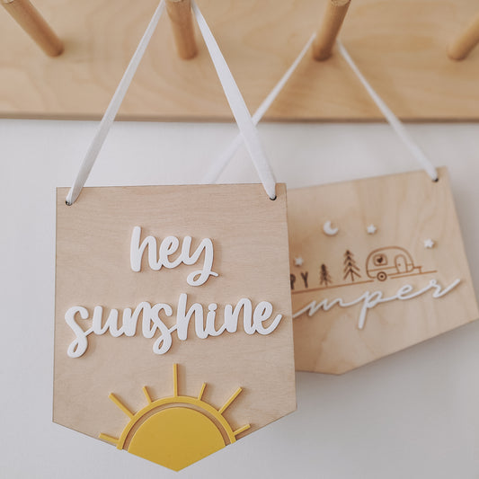 Hey Sunshine wooden & acrylic hanging flag