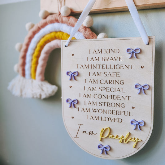 Personalised positive affirmation hanging banner with bows