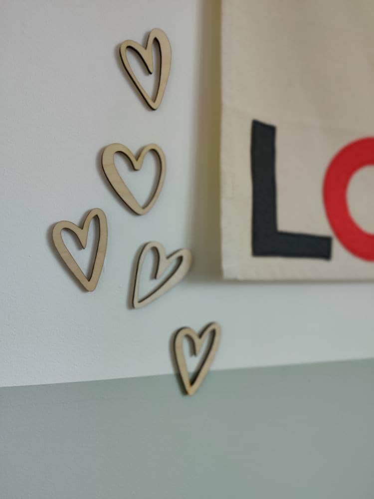 Wooden hand drawn heart decals