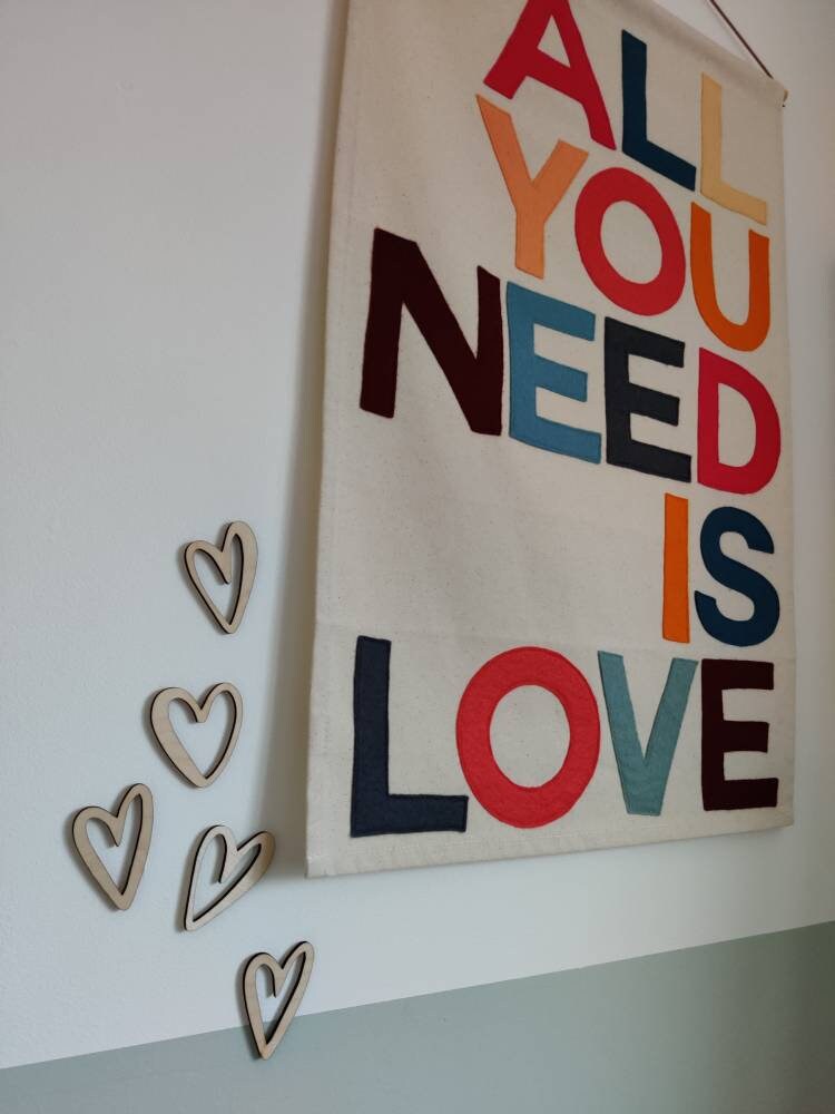 Wooden hand drawn heart decals