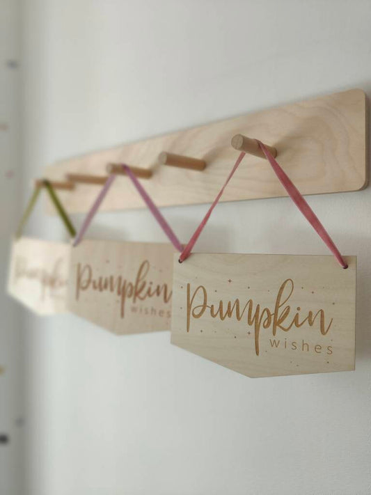 Pumpkin Wishes wooden hanging pennant flag
