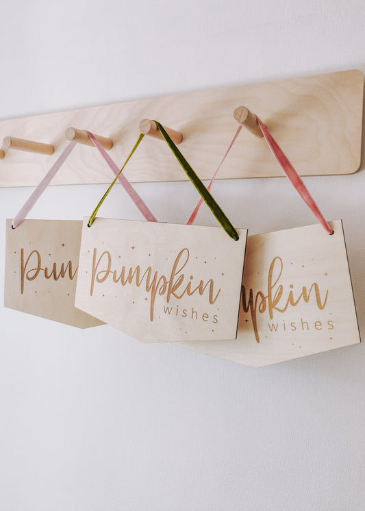 Pumpkin Wishes wooden hanging pennant flag
