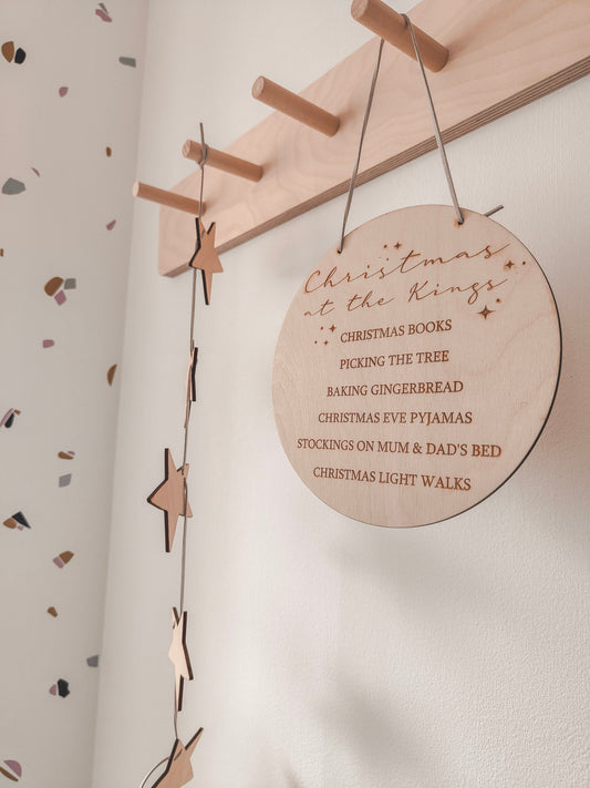 Personalised Christmas traditions wooden hanging