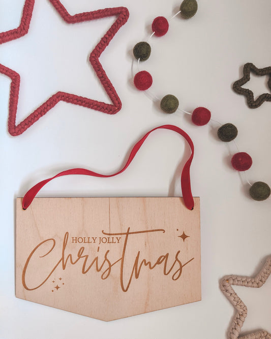 Holly jolly Christmas wooden wall hanging