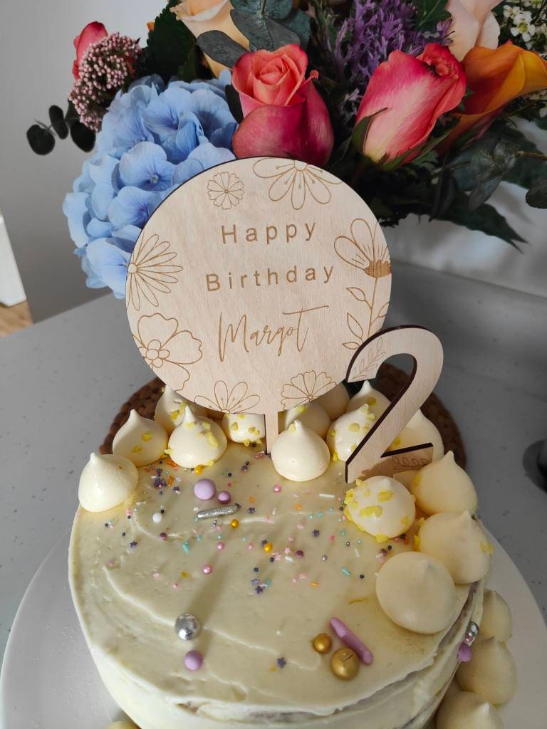 Personalised floral birthday cake topper
