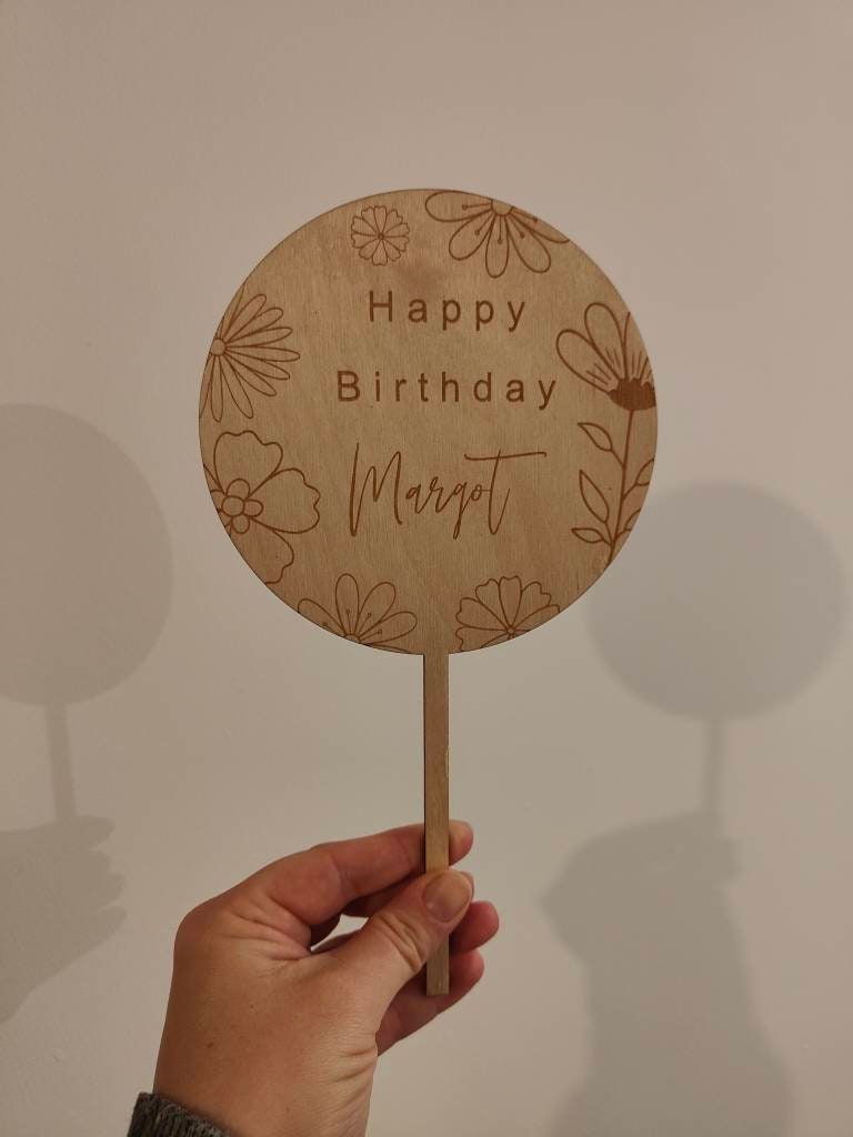 Personalised floral birthday cake topper