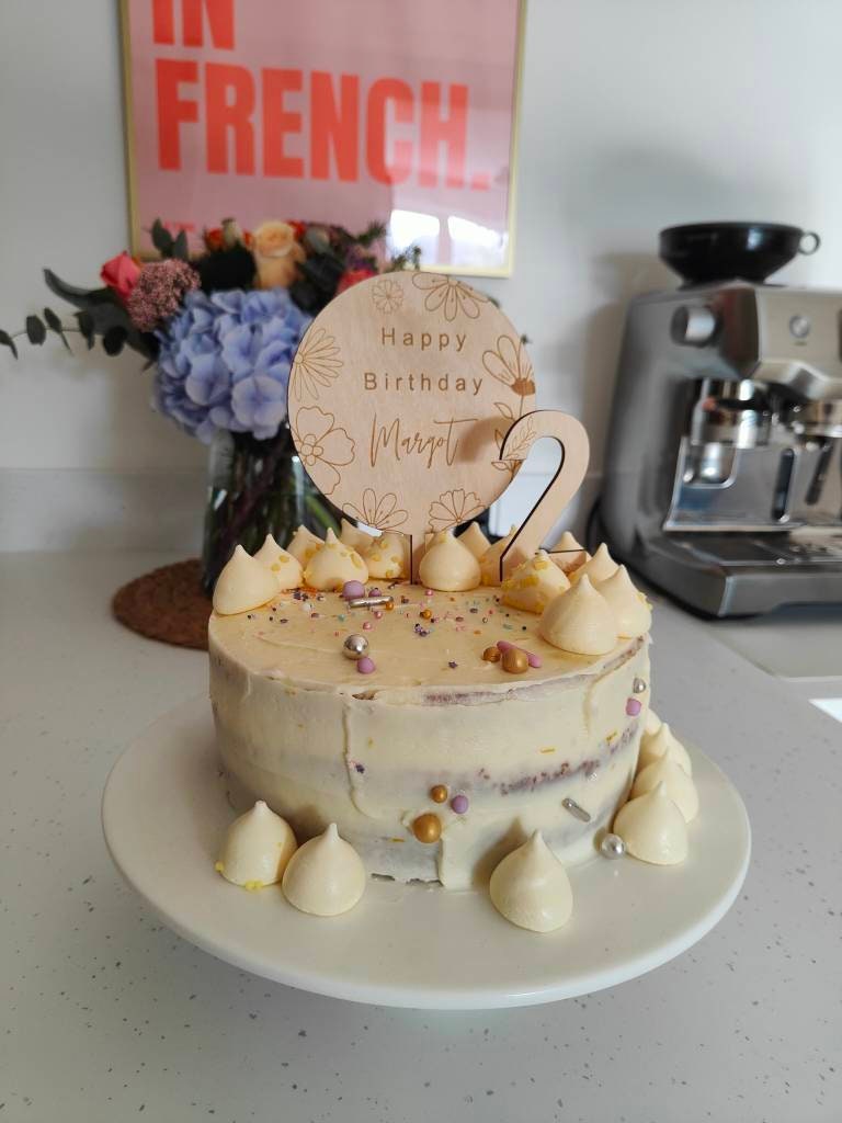 Personalised floral birthday cake topper