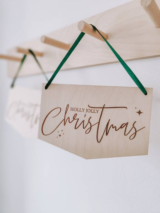 Holly jolly Christmas wooden wall hanging
