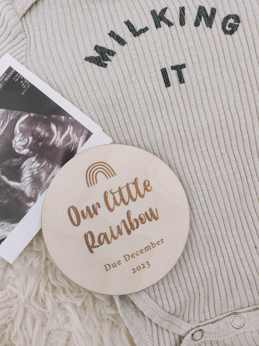 Rainbow baby pregnancy announcement disc