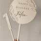 Wooden personalised botanical leaf birthday cake topper