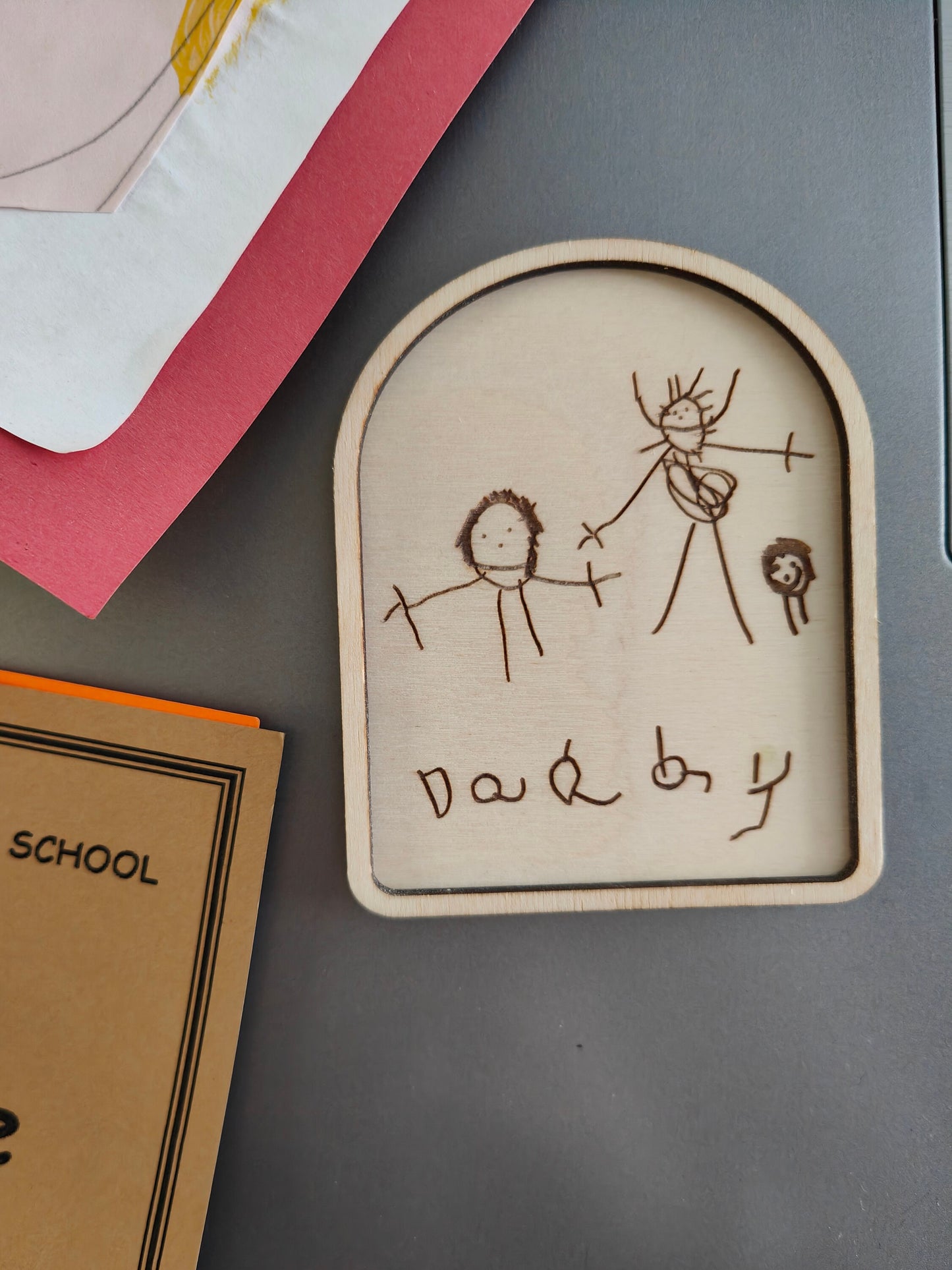Children's drawing engraved fridge magnet