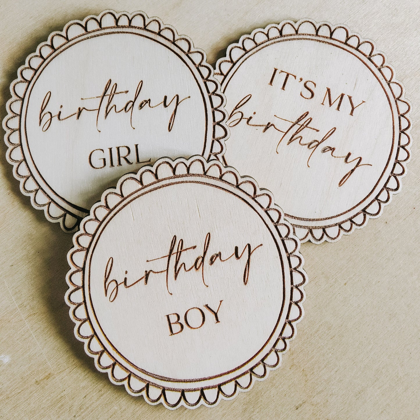 Wooden birthday badge