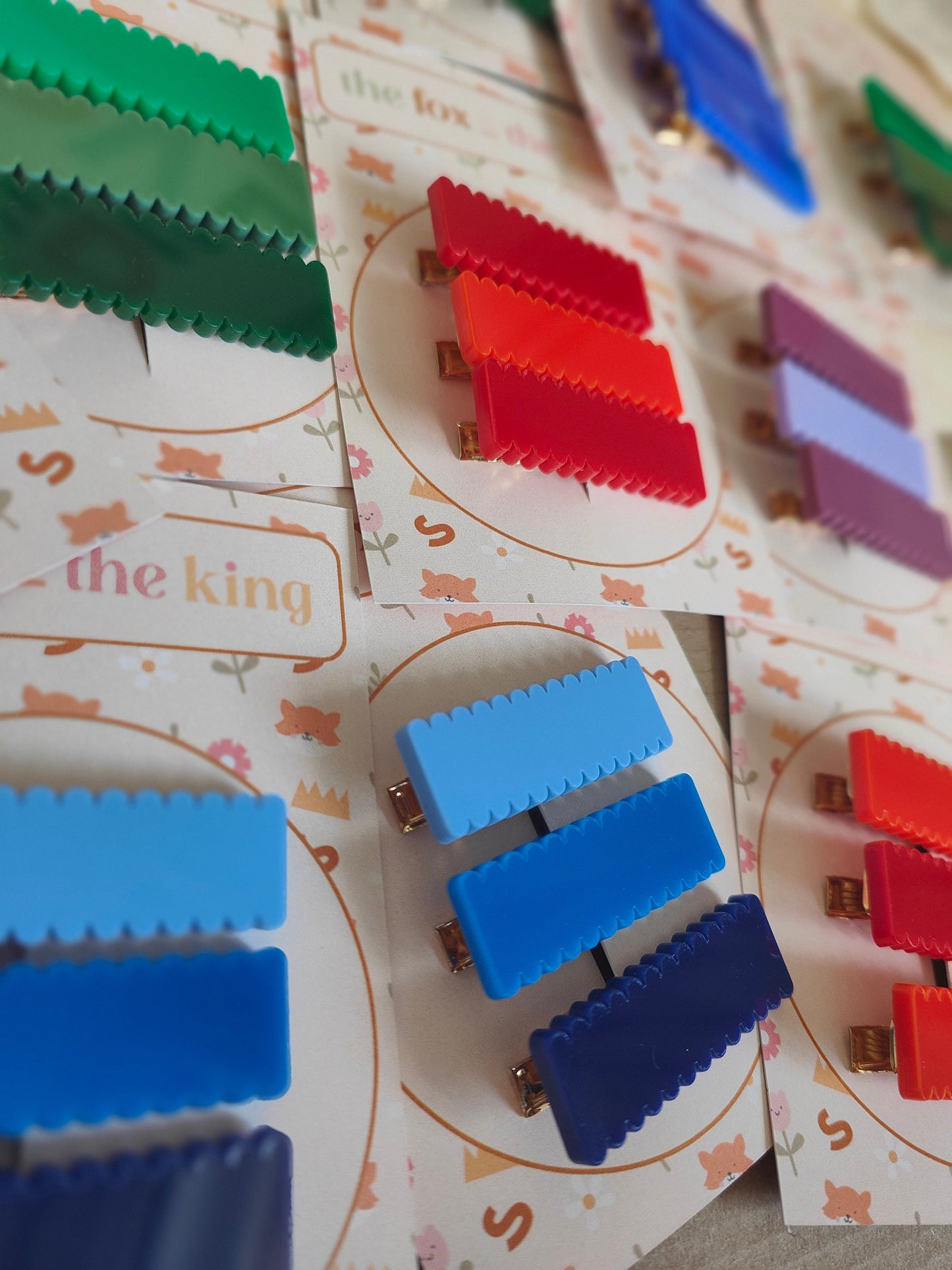 School colour acrylic scallop edge hair slides