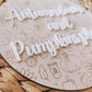 Autumn leaves and pumpkins please round plaque