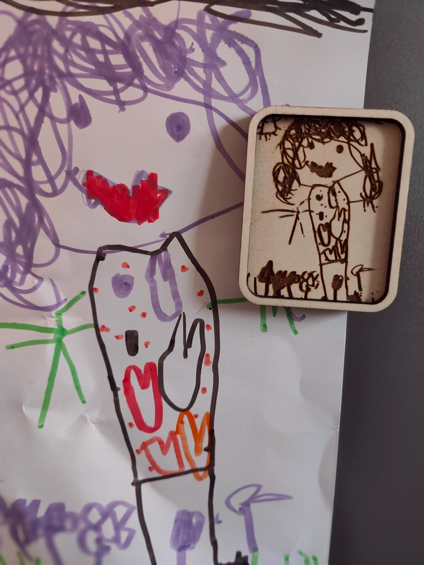 Children's drawing engraved fridge magnet